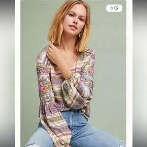 EUC Mauve Anthropologie Ceresco Peasant Top